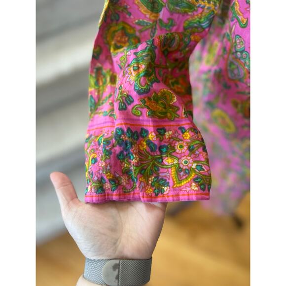 Graham Kandiah Pink Yellow Green Cotton Indian Block Print Tunic Dress - Picture 5 of 6